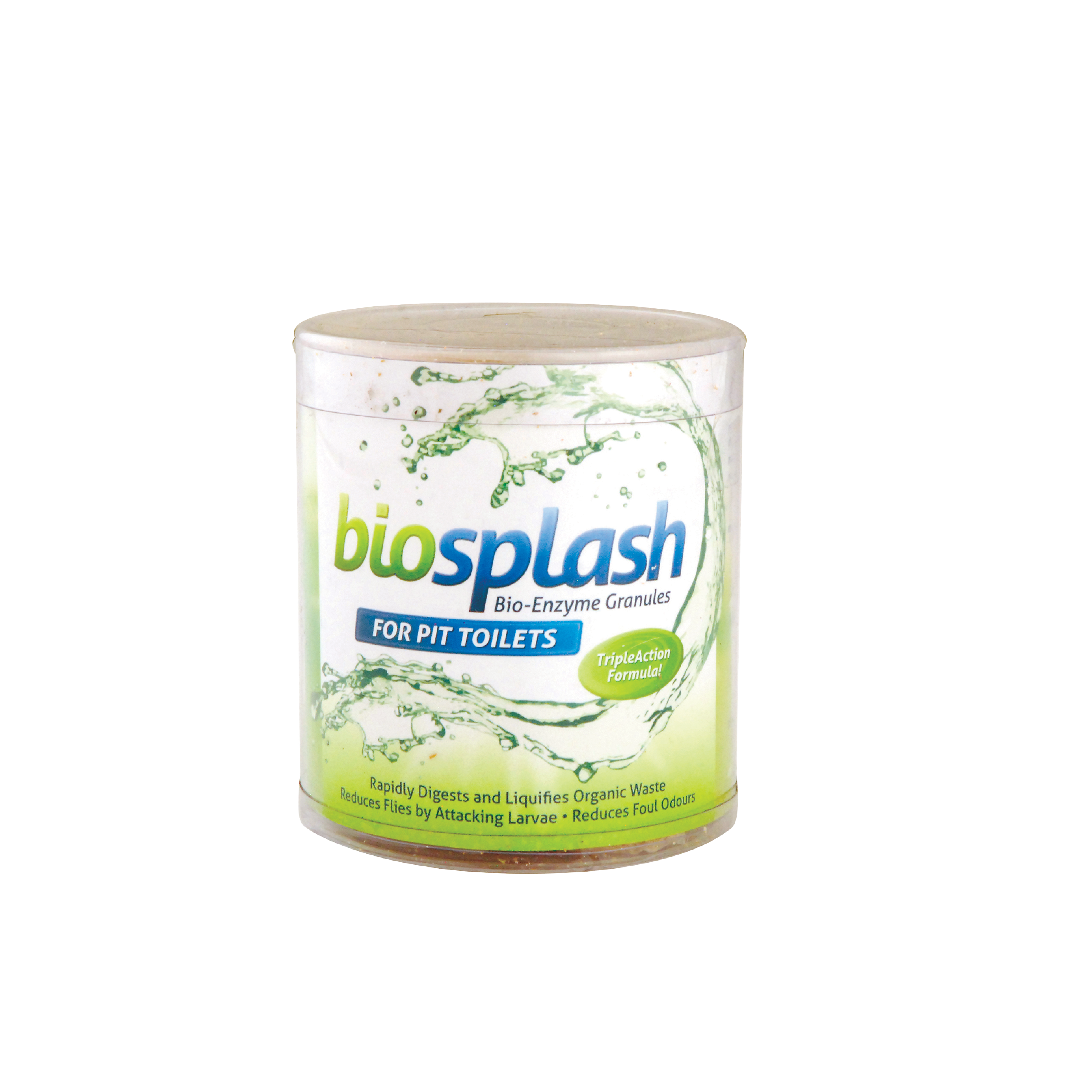 Biosplash pit toilet maintenance product